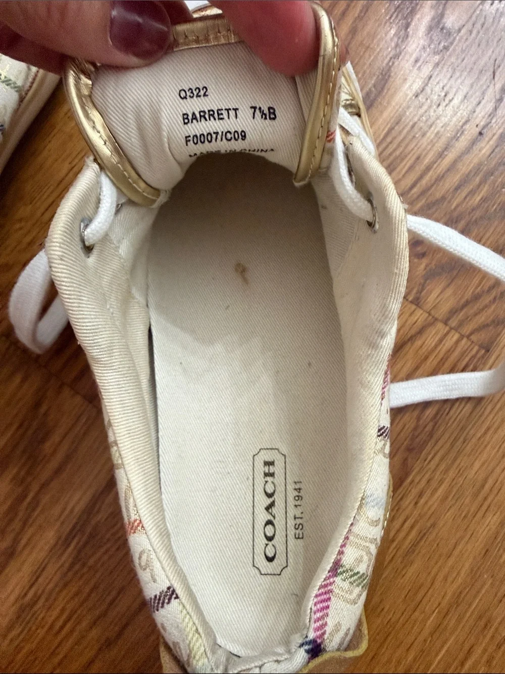 Coach Barrett multi color Plaid Logo Sneakers Gold Trim Women’s Size 7.5B